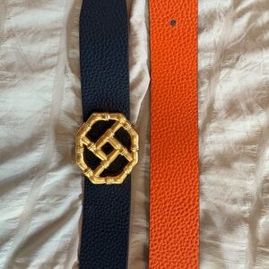 Black and Orange Leather Reversable Belt with Gold Buckle